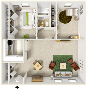 Two Bedroom D / One Bath - 1,160 Sq. Ft.*