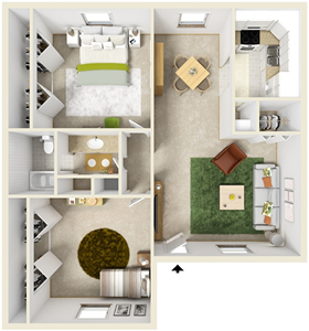 Two Bedroom B / One Bath - 1,050 Sq. Ft.* Two Bedroom B / One Bath - 1,050 Sq. Ft.*