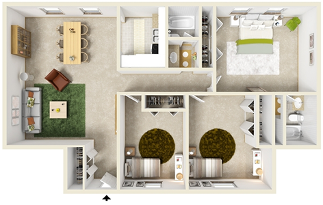 Three Bedroom A / Two Bath - 1,660 Sq. Ft.* Three Bedroom A / Two Bath - 1,660 Sq. Ft.*