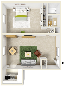 One Bedroom E / One Bath - 960 Sq. Ft.*